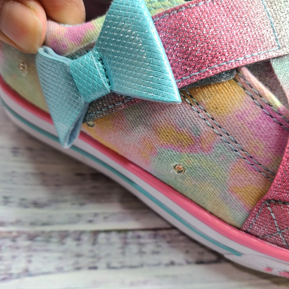 Baby Girl Skechers Crystal Stars Size:1 No Tie Sneakers Robyn Pink Blue Flaw - Picture 5 of 7